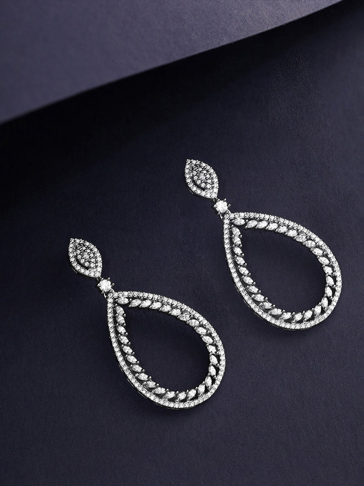 Priyaasi Elegant Silver American Diamond Drop Earrings