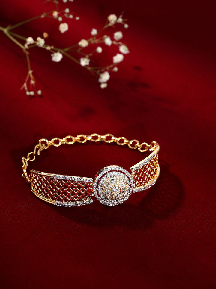 Priyaasi Gold Plated Geometry Pattern AD Elegance Adjustable Bracelet