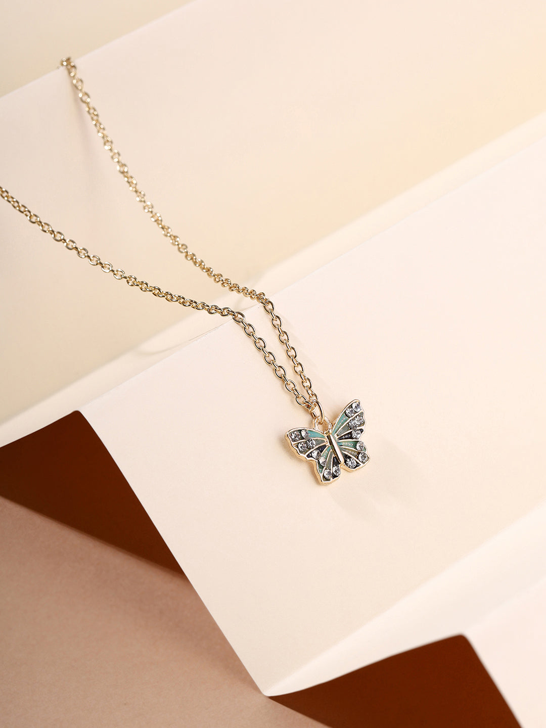 Priyaasi Blue Butterfly Shaped Pendant Necklace