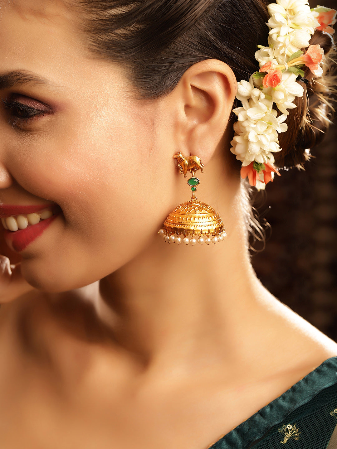 Priyaasi Gold Plated Temple Drop Earrings
