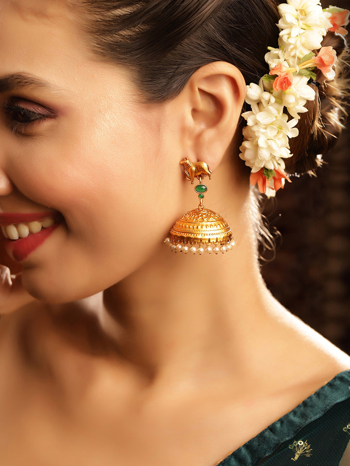 Priyaasi Gold Plated Temple Drop Earrings