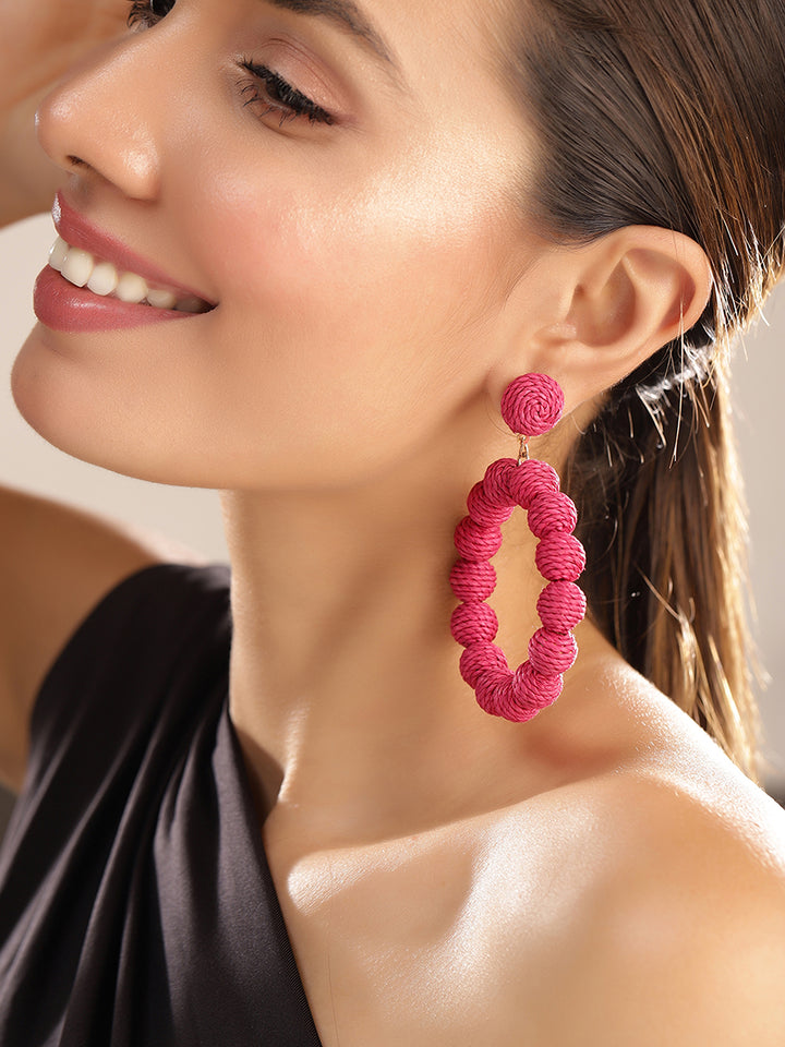 Priyaasi Gold Plated Maroon Beaded Drop Earrings