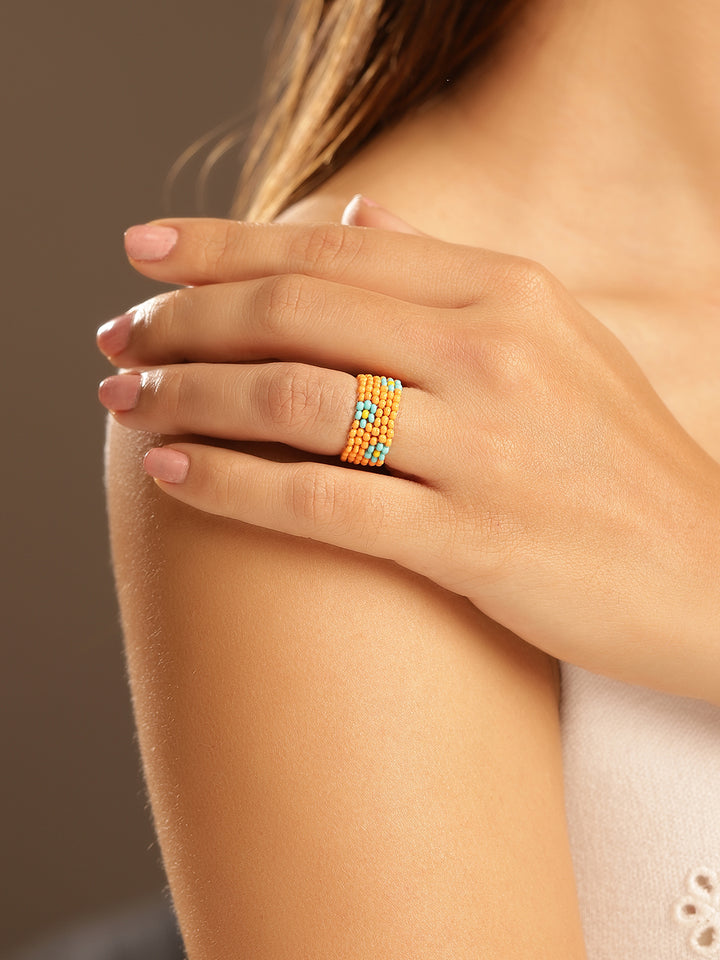 Priyaasi Orange Beaded Ring