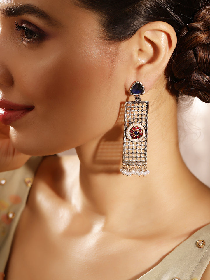 Priyaasi Silver Plated Oxidized Dangle Earrings