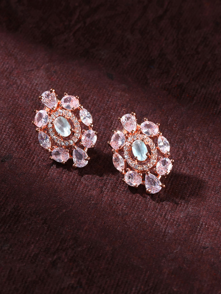 Priyaasi Elegant Rose Gold plating Floral Stud Earrings Adorned with AD Sparkles