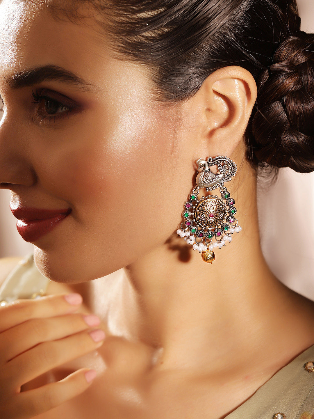 Priyaasi Silver Plated Oxidized Drop Earrings