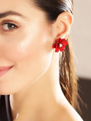 Priyaasi Red Floral Stud Earrings