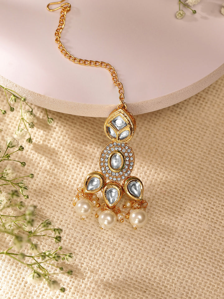 Priyaasi Fresh Water Pearl Kundan Gold Plated Drop Desgin Gold Plated maangtika