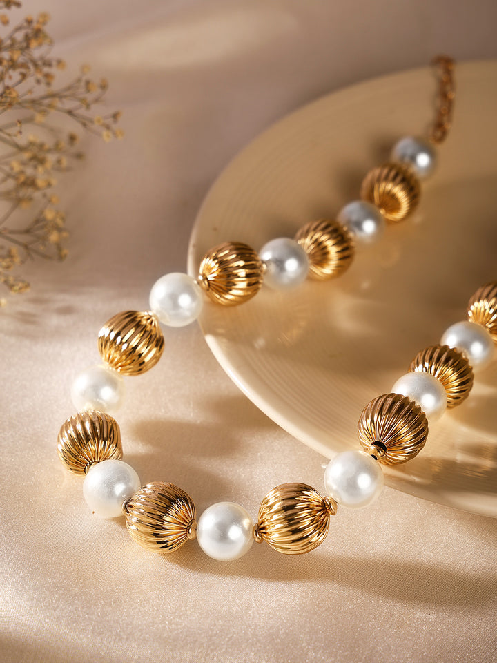 Priyaasi Fancy Gold Bold Balls Pearl Balls Gold Plated Sequenced Necklace