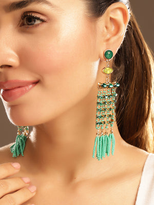 Priyaasi Gold Plated Green Beaded Dangle Earrings