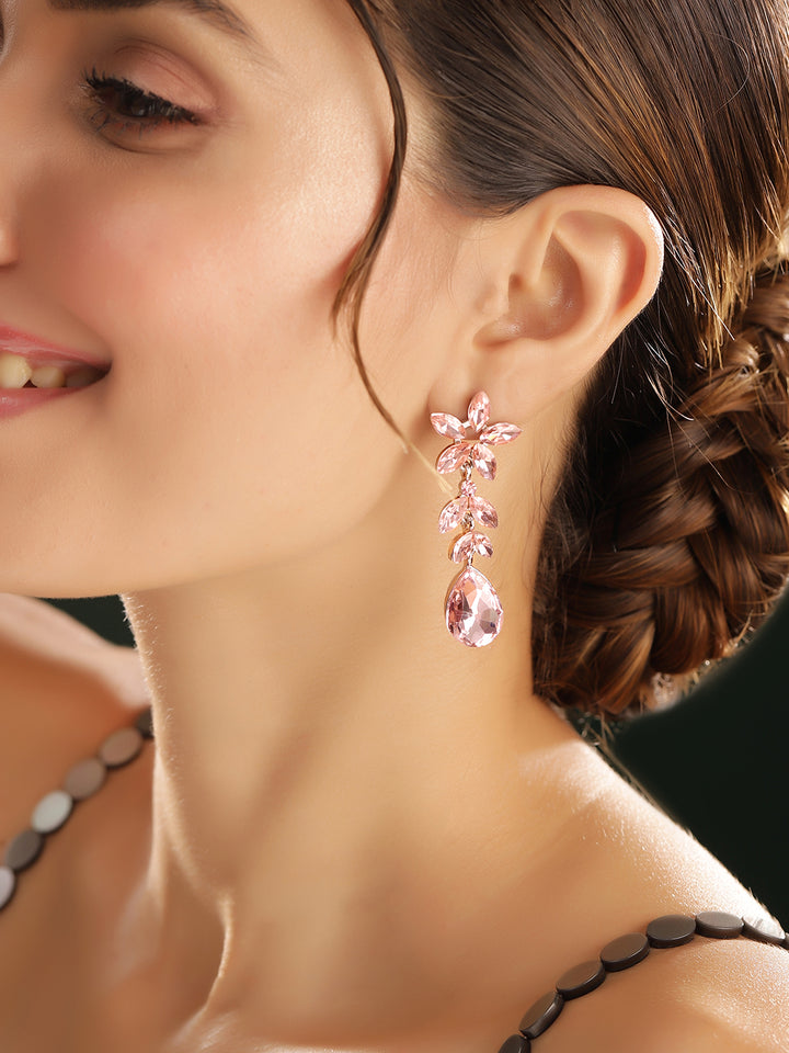 Priyaasi Silver Plated Pink Crystal Drop Earrings