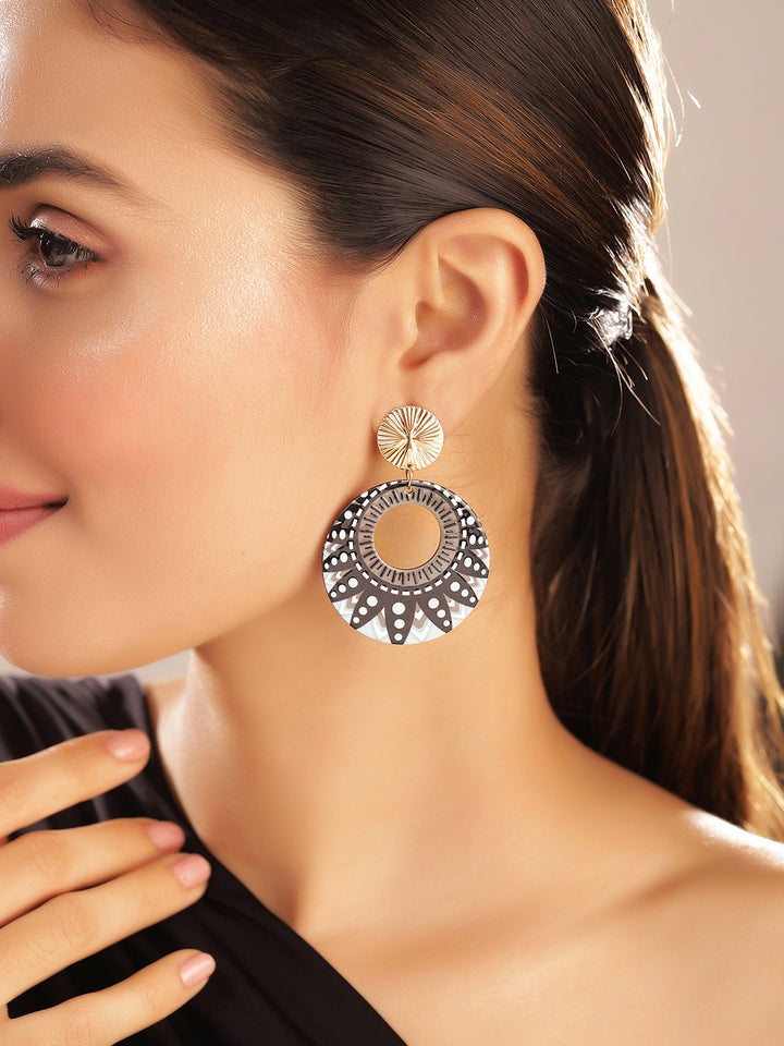 Priyaasi Black Floral Drop Earrings