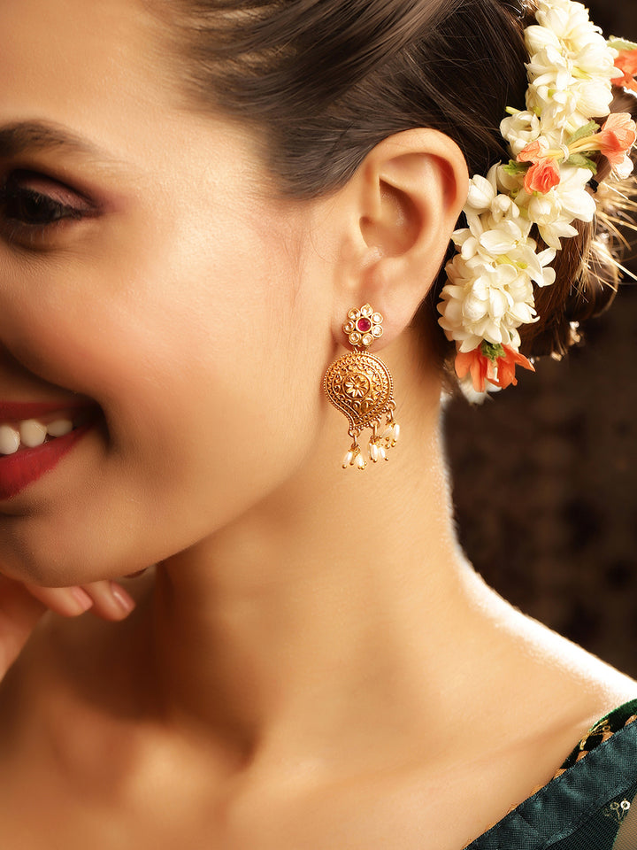 Priyaasi Gold Plated Temple Drop Earrings
