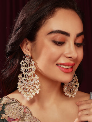 Priyaasi Kundan Pearl Floral Chandbali Design Gold Plated Earrings