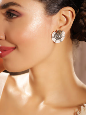 Priyaasi Silver Plated White Oxidized Stud Earrings