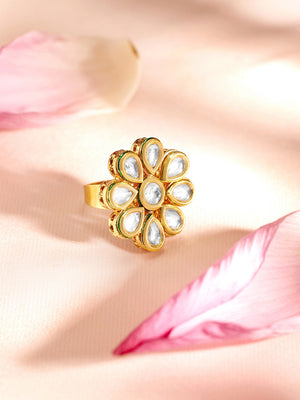 Priyaasi Floral elegance kundan gold plated adjustable Ring