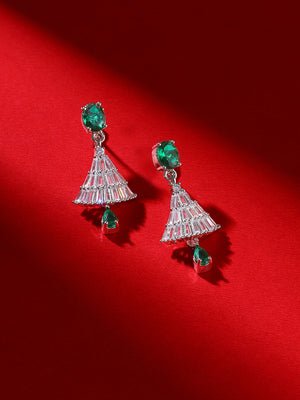 Priyaasi Emerald AD Stones Jhumkis Ethnic Elegance Silver Plating Earrings