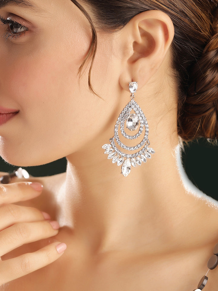 Priyaasi Silver Plated Crystal Drop Earrings