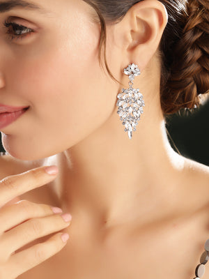 Priyaasi Silver Plated Crystal Drop Earrings