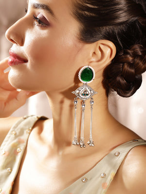 Priyaasi Silver Plated Oxidized Dangle Earrings