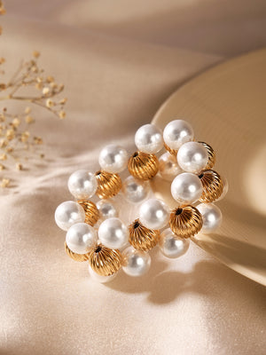 Priyaasi Simple Gold Pearl Beaded Balls Gold Plated Bracelet