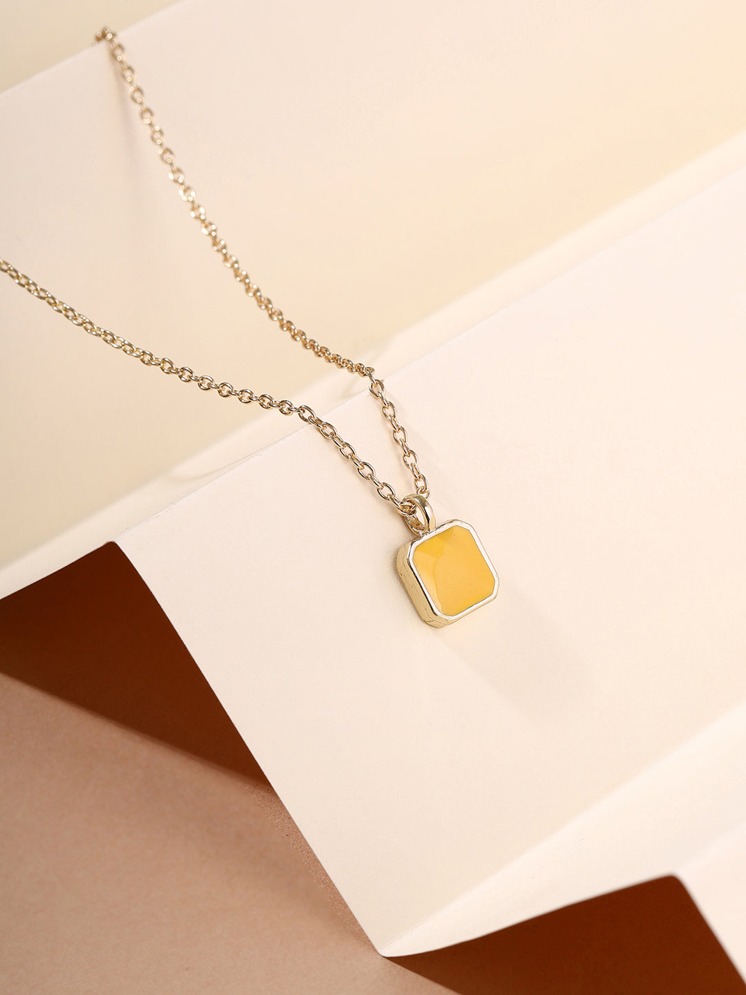 Priyaasi Yellow Square Pendant Gold Plated Necklace
