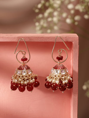 Priyaasi Chic Maroon Beads Mini Fresh Water Pearls Hanging Gold Plated jhumka earrings