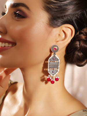 Priyaasi Silver Plated Oxidized Drop Earrings