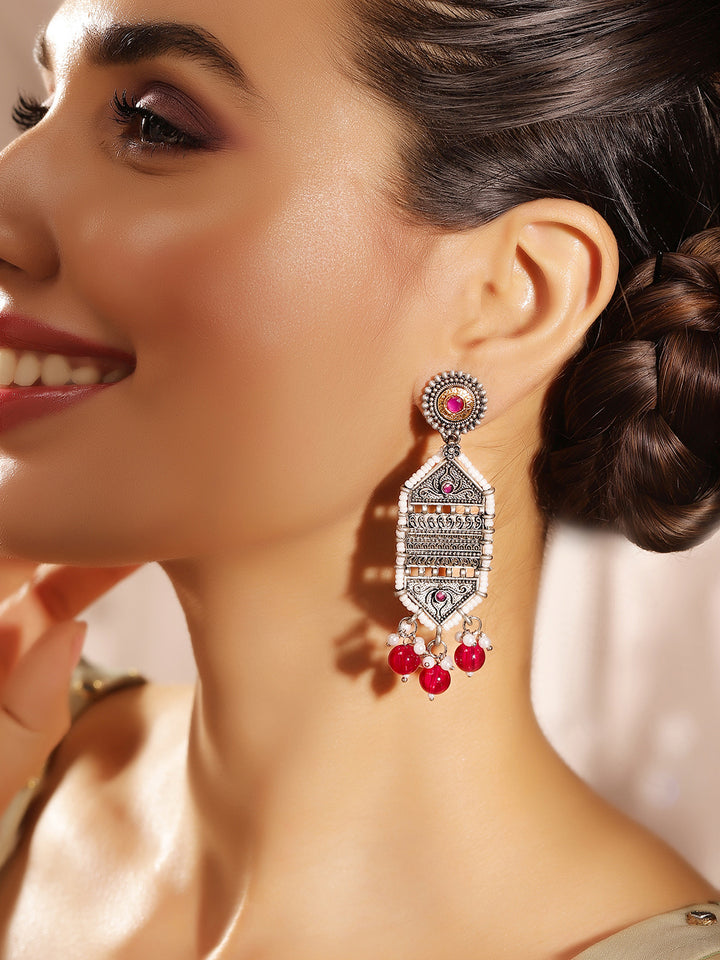 Priyaasi Silver Plated Oxidized Drop Earrings