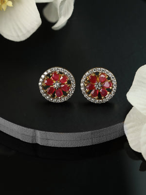 Priyaasi Gold Plated Red Ruby Stud Earrings