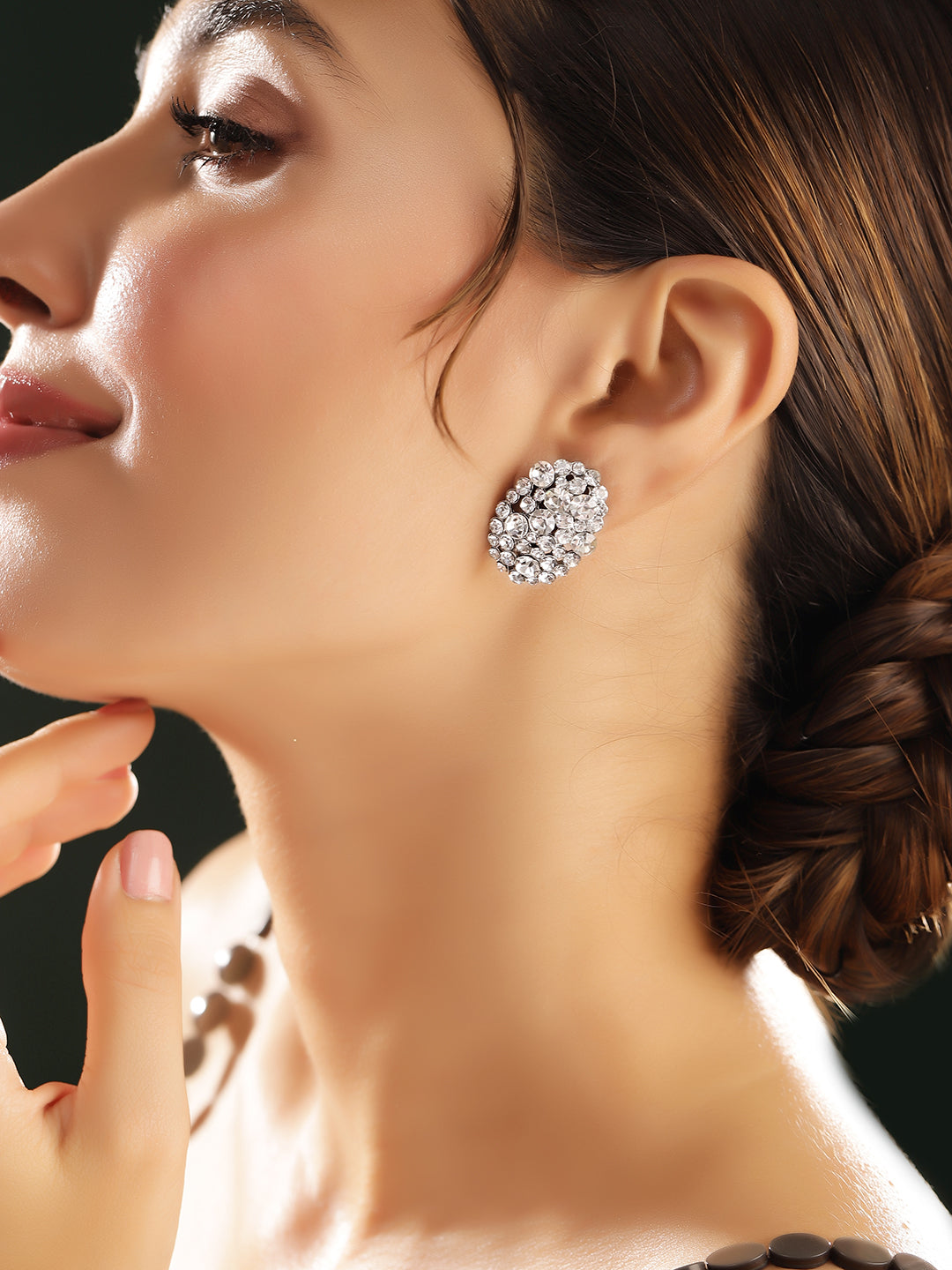 Priyaasi Silver Plated Crystal Stud Earrings
