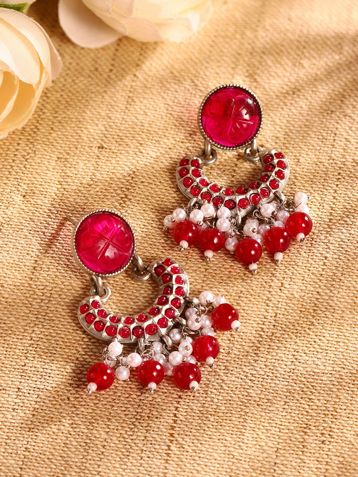 Priyaasi Gold Plated Red Kundan Chandbali Earrings