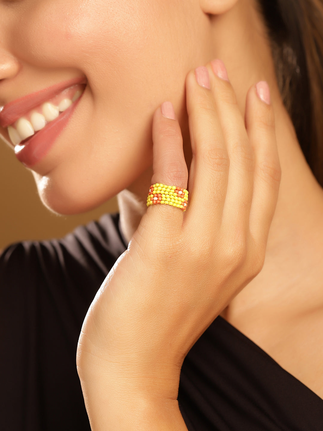 Priyaasi Yellow Beaded Ring