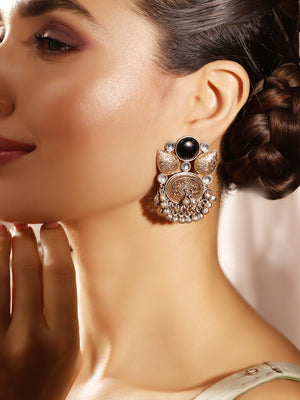 Priyaasi Silver Plated Oxidized Drop Earrings