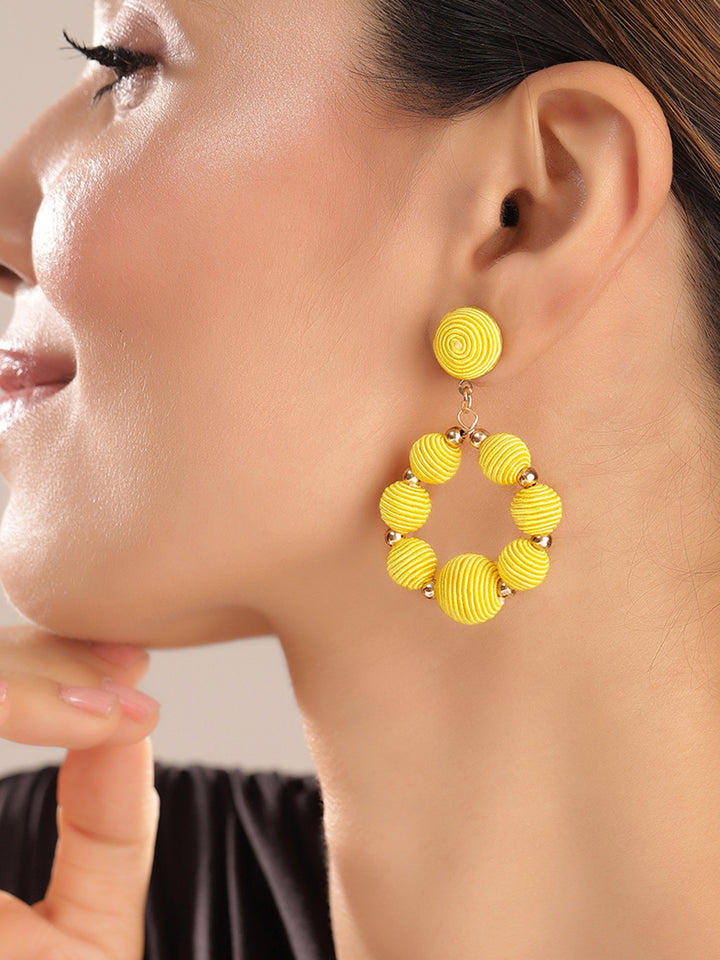 Priyaasi Gold Plated Yellow Beaded Drop Earrings