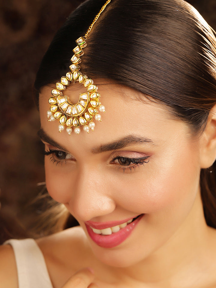 Priyaasi Gold Plated Kundan Chandbali Mangtika