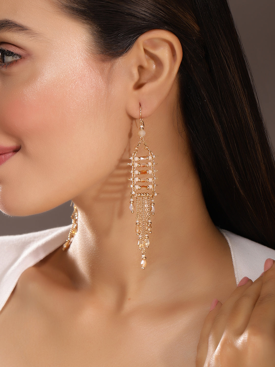 Priyaasi Gold Plated Beaded Dangle Earrings