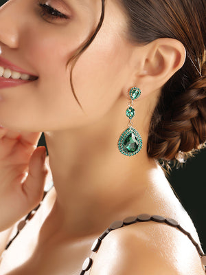 Priyaasi Gold Plated Green Crystal Drop Earrings