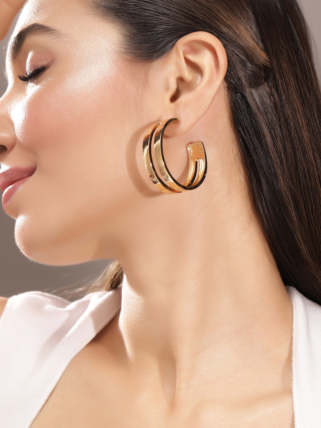 Priyaasi Gold Plated Brass-solid Hoops Earrings