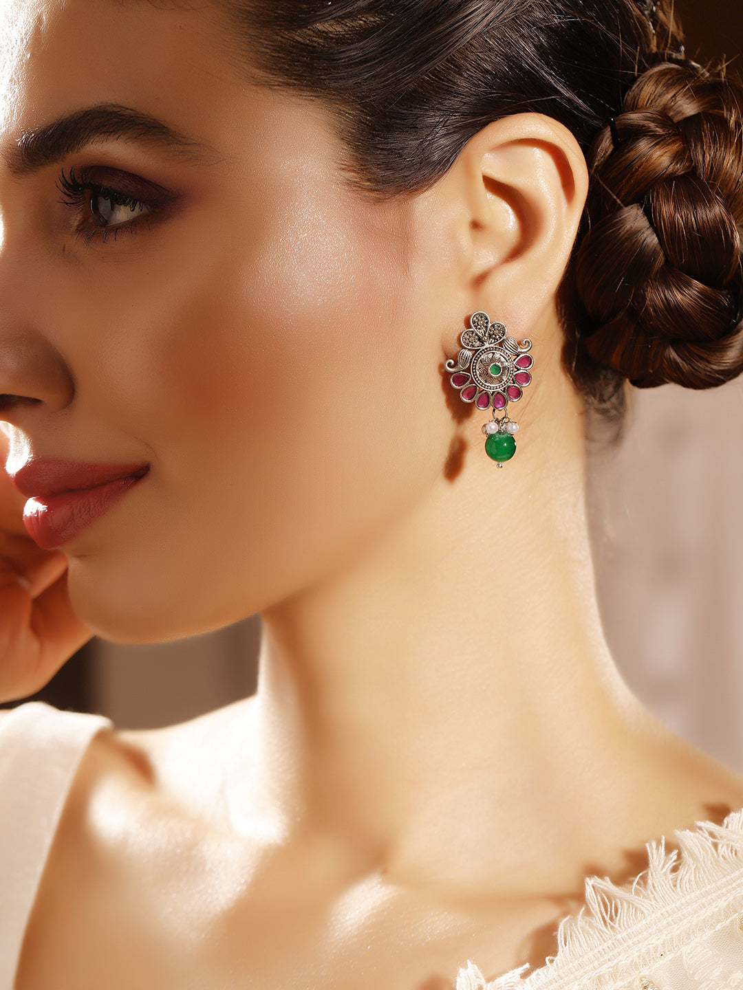 Priyaasi Silver Plated Oxidized Drop Earrings