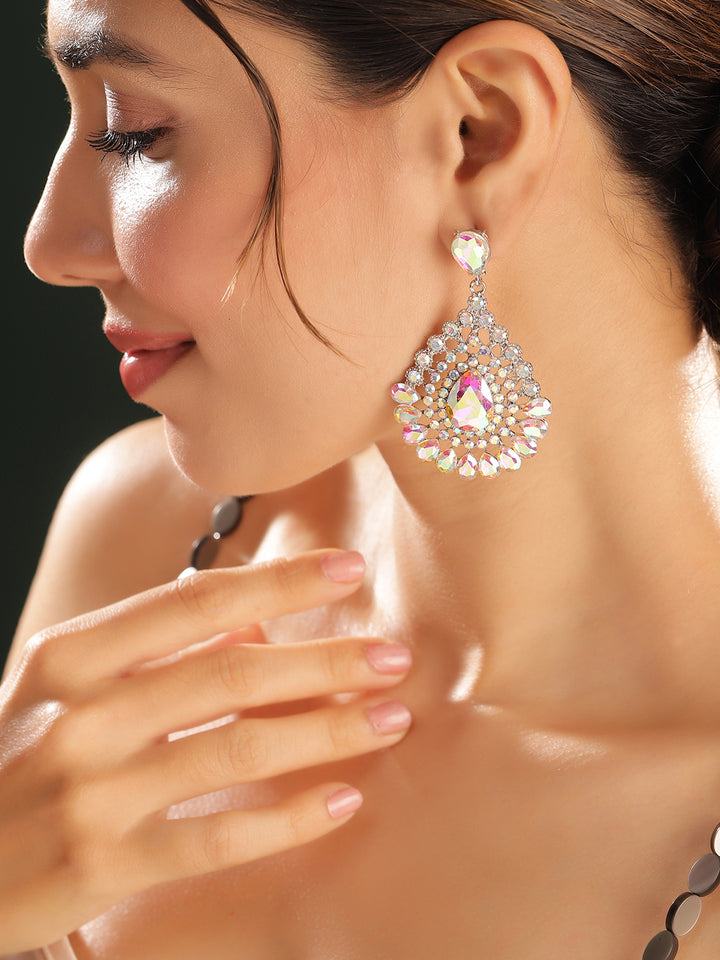 Priyaasi Silver Crystal Drop Earrings