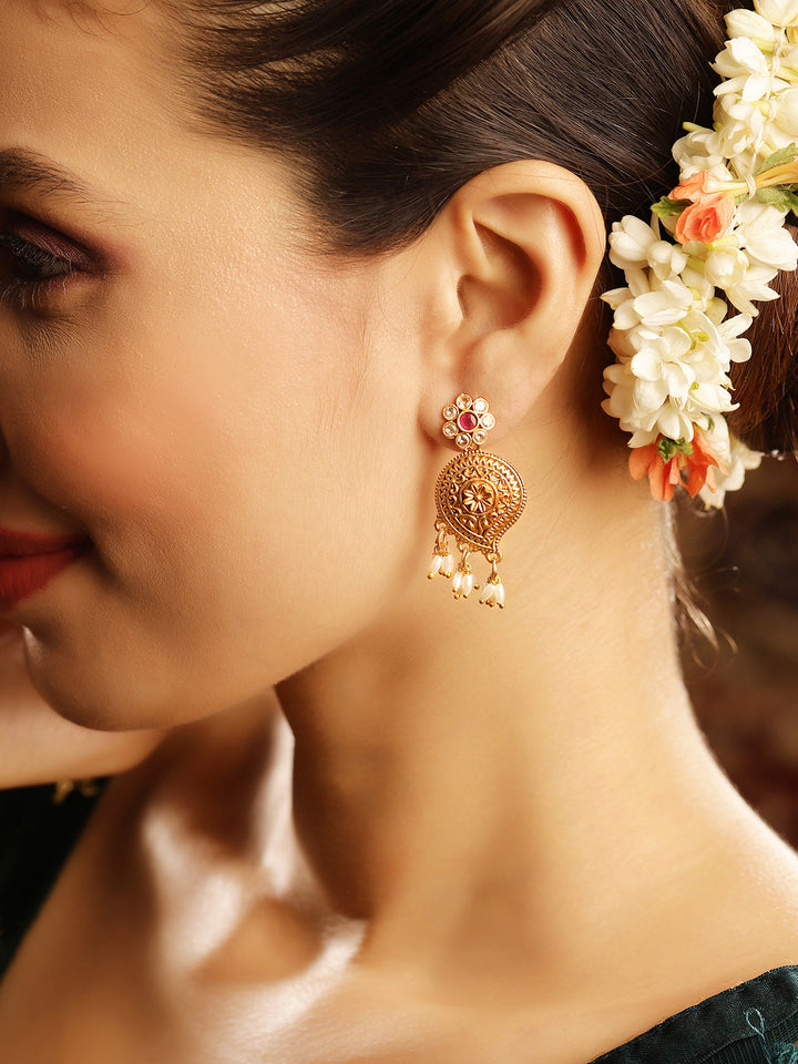 Priyaasi Gold Plated Temple Drop Earrings