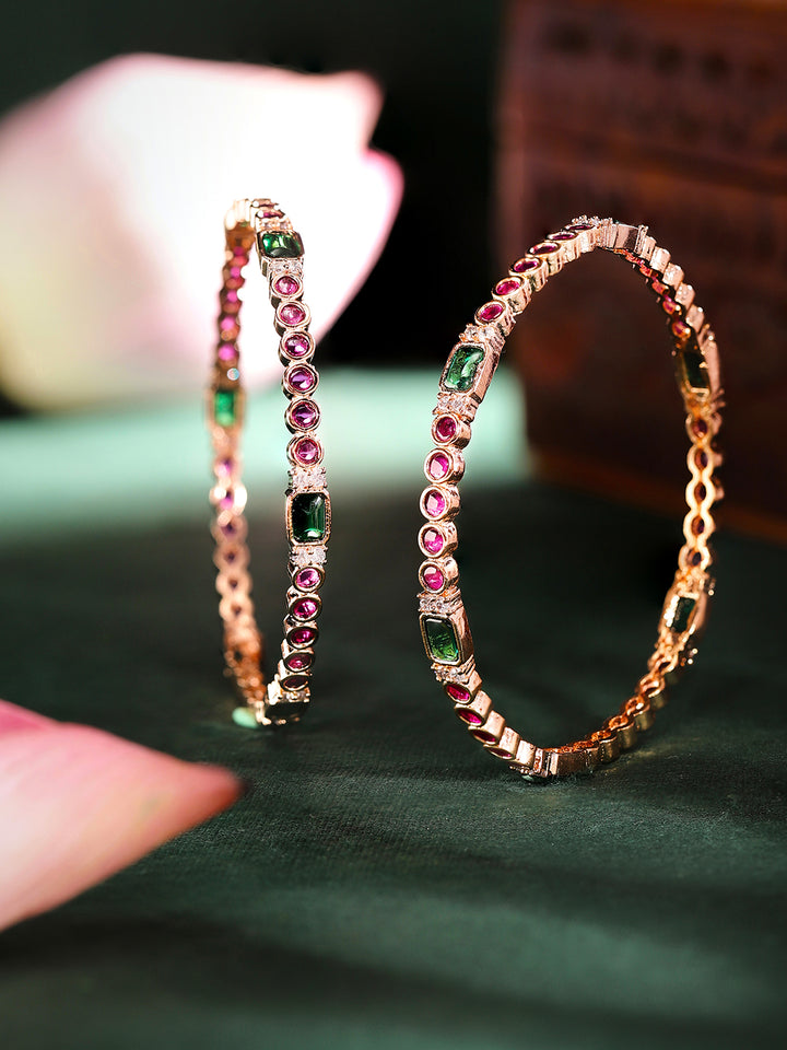 Priyaasi Gold Plated Multi-Color Ruby-Emarld American Diamond Bangles