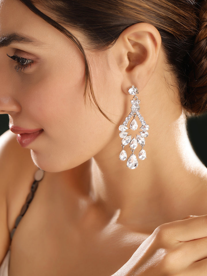 Priyaasi Silver Plated Crystal Drop Earrings