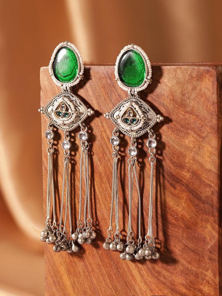 Priyaasi Silver Plated Oxidized Dangle Earrings