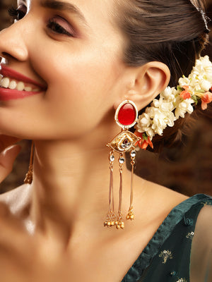 Priyaasi Gold Plated Red Kundan Dangle Earrings