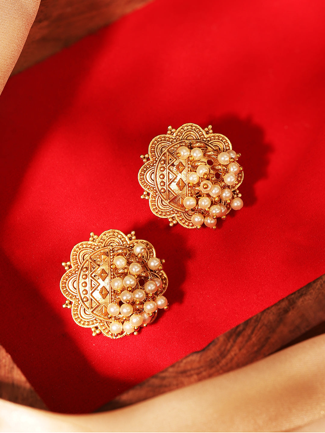 Priyaasi Gold Plated Temple Stud Earrings