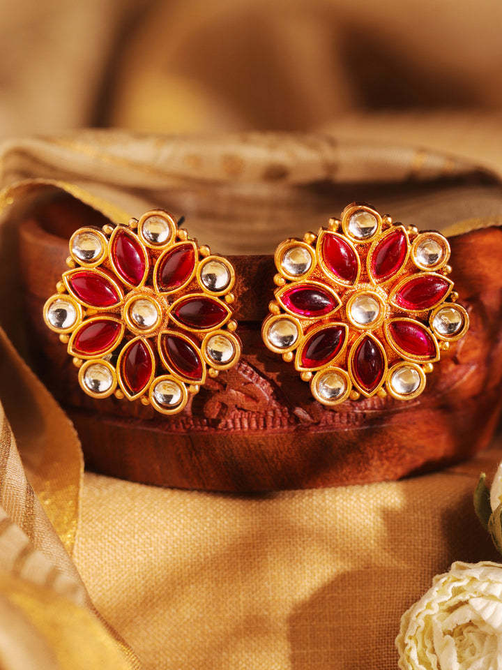Priyaasi Gold Plated Pink Kundan Stud Earrings