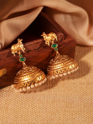 Priyaasi Gold Plated Temple Drop Earrings