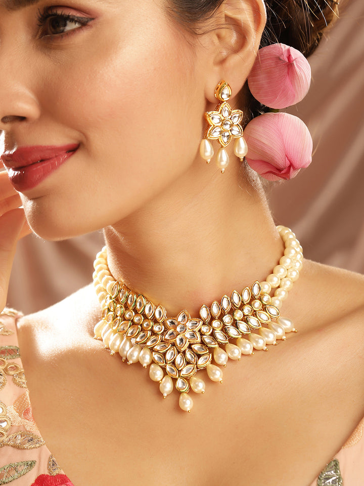 Priyaasi Gold Plated Kundan Drop Jewellery Set